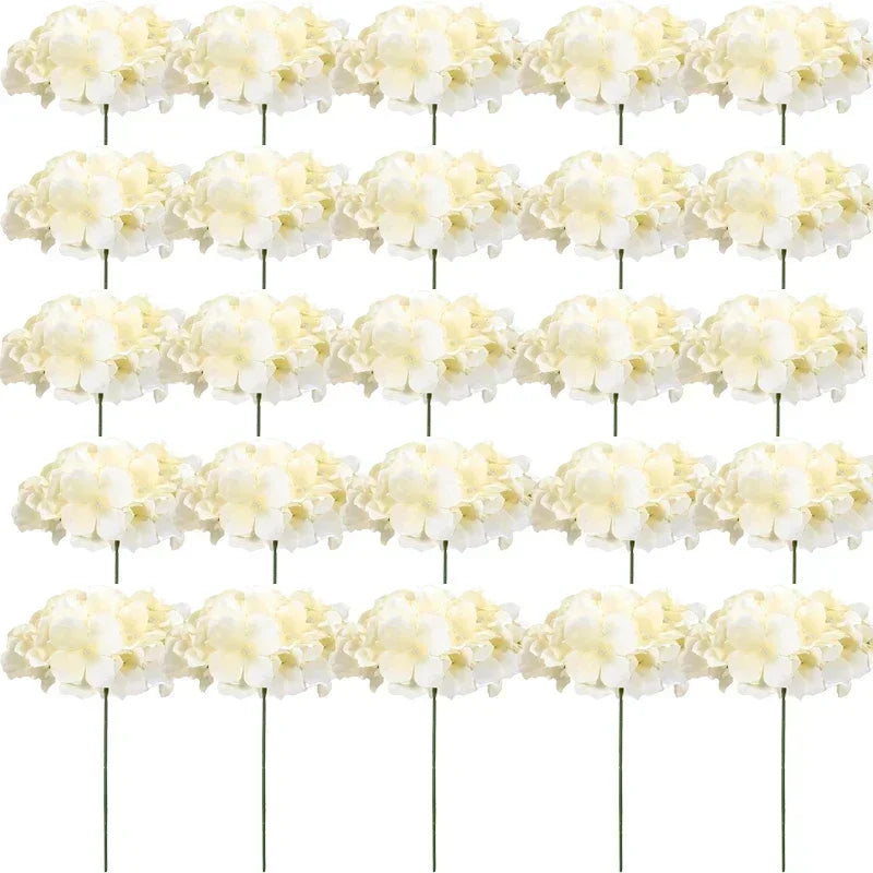 Silk Hydrangea Flower Heads, 25-Piece Artificial Flowers with Flexible Stems for DIY Wedding Centerpieces, Baby Shower and Home Party Decor