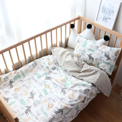 Cotton Toddler Bedding Set, 3-Piece Printed Duvet Cover and Pillowcase with Flat Sheet or Mattress Cover, Kids Room Bed Linens