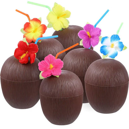 Fruit Shaped Party Cups in Pineapple, Coconut and Strawberry Designs, 6 or 10-Piece Plastic Drink Cup Sets for Luau Birthdays and Summer Celebrations