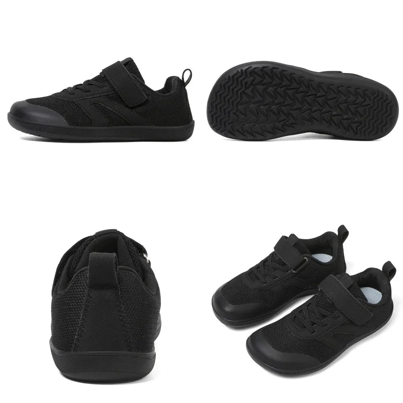 Children’s Minimalist Barefoot Sneakers with Wide Fit, Zero-Drop Design, Mesh Panels and Adjustable Strap for Boys and Girls Everyday Wear