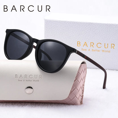 Women's Round Polarized Sunglasses by BARCUR, Lightweight PC Frame with Retro-Inspired Style and Eight Color Options for Travel and Everyday Outings