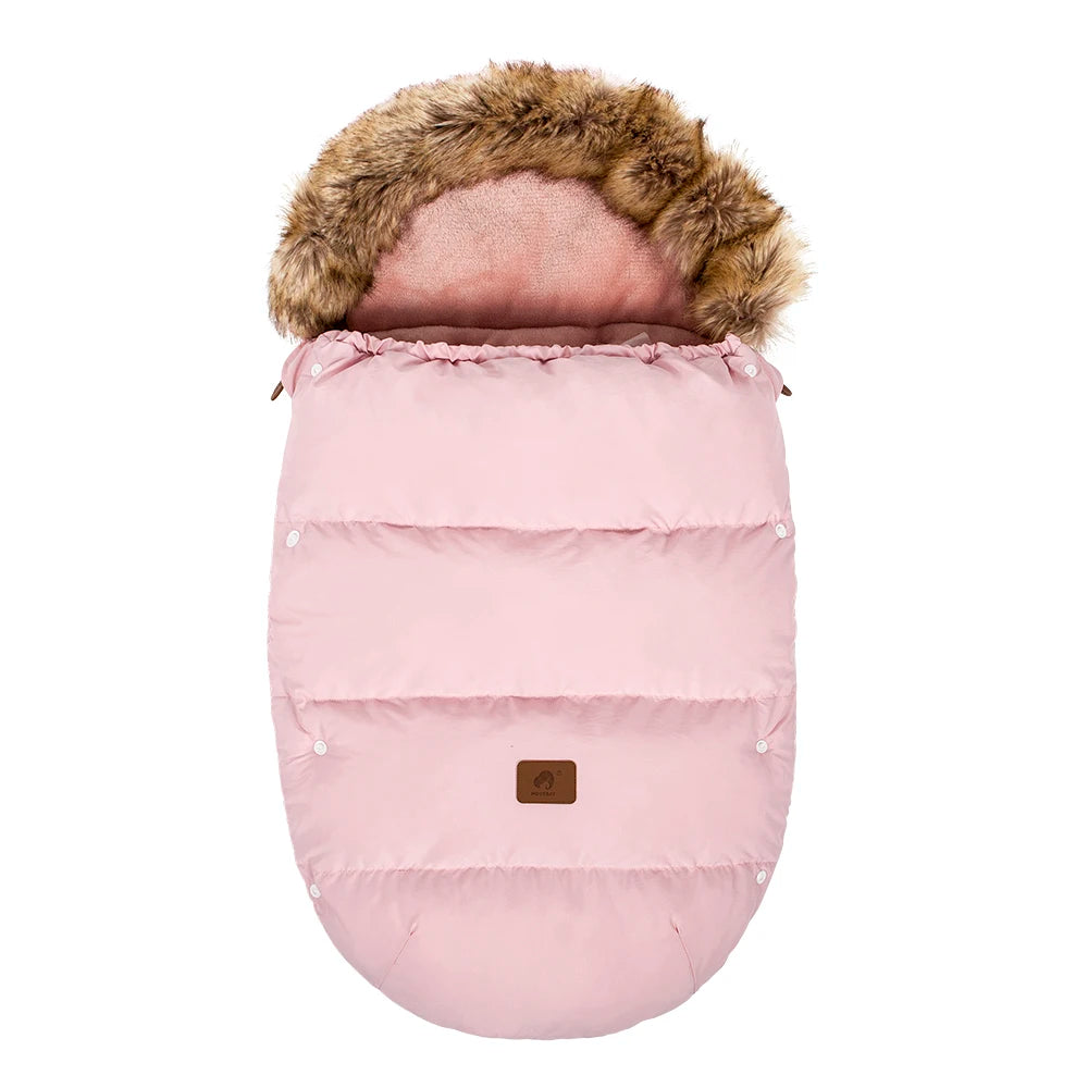 Winter Pram Footmuff with Two-Way Zipper and Removable Fur-Style Collar, Baby Stroller Sack for Cold-Weather Walks in Solid and Printed Styles