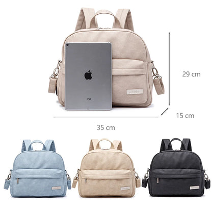 Diaper Bag Backpack by Soboba with Front Zipper Pocket, Top Carry Handle and Solid Color Styling for Baby Care Essentials and Everyday Outings