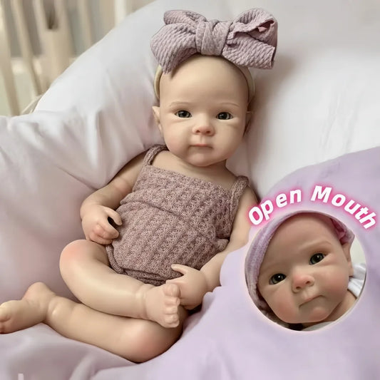 Bettie Reborn Girl Doll with Two Outfits and Bottle, 13-Inch Solid Silicone Baby Doll with Open Eyes and Painted Finish for Collectors