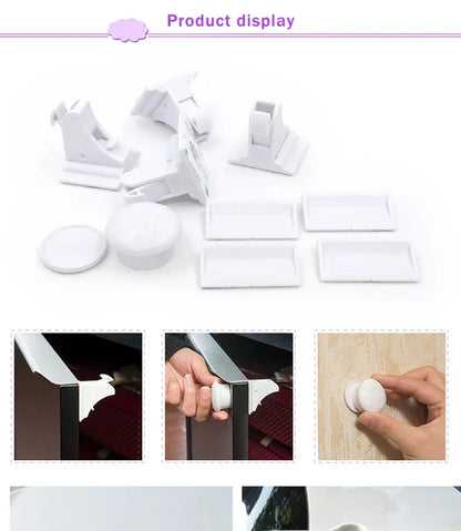 Magnetic Cabinet Safety Locks with Hidden Interior Latches and No-Drill Adhesive Installation for Compatible Drawers and Cupboard Doors