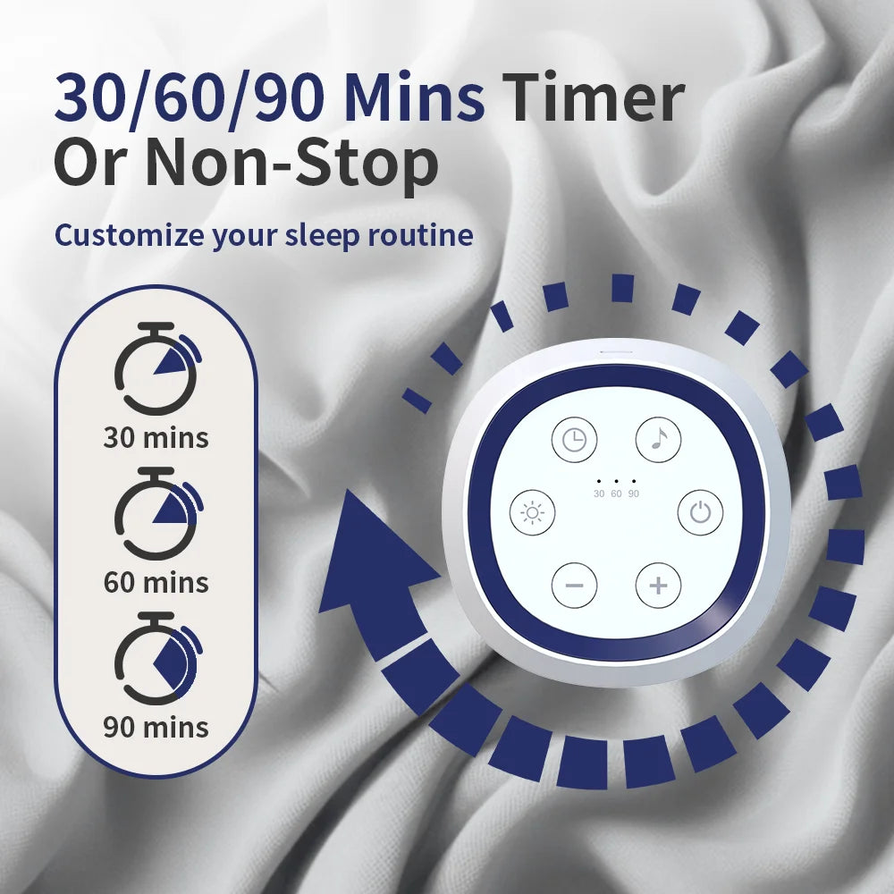 24-Sound White Noise Machine with Warm Breathing Night Light, 30/60/90-Minute Auto-Off Timer and USB Rechargeable Design for Nursery and Travel
