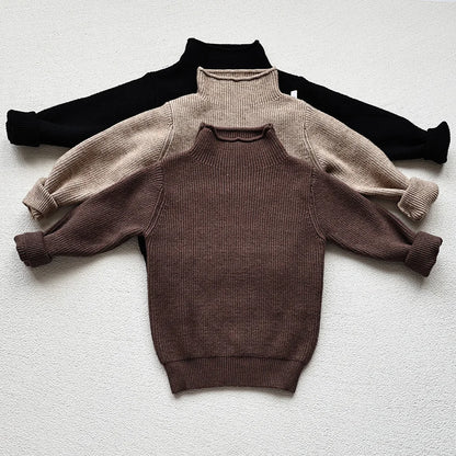 Kids Ribbed Turtleneck Sweater for Boys and Girls, Long Sleeve Knit Pullover in Beige, Brown or Black for Spring and Fall Layering, Sizes 12M-6T