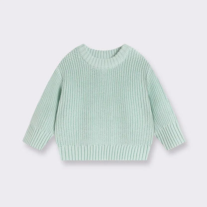Cotton Crewneck Baby Sweater for Boys and Girls, Long Sleeve Ribbed Knit Pullover for Infants and Kids, Everyday Cool Weather Layering