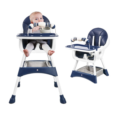 Baby Dining High Chair with Removable Double-Layer Tray, Convertible Toddler Seating with Adjustable Footrest and Toy Rack for Family Mealtimes