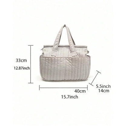 Textured Diaper Tote Bag with Zipper Closure, Interior Organizer Pockets and Carry Handles, Solid Color Baby Essentials Bag for Everyday Outings