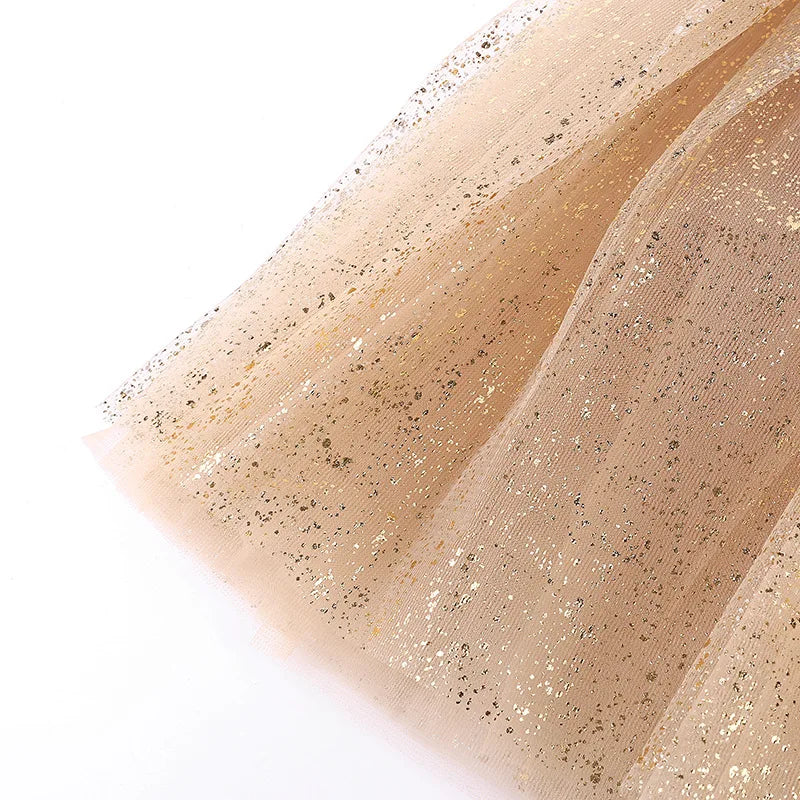 Gold Shimmer Tutu Skirt for Girls with Gathered Waistband and Full Mesh Silhouette for Birthday Parties, Holiday Photos and Dress-Up, Sizes 2-8Y