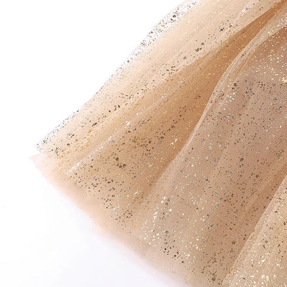 Gold Shimmer Tutu Skirt for Girls with Gathered Waistband and Full Mesh Silhouette for Birthday Parties, Holiday Photos and Dress-Up, Sizes 2-8Y