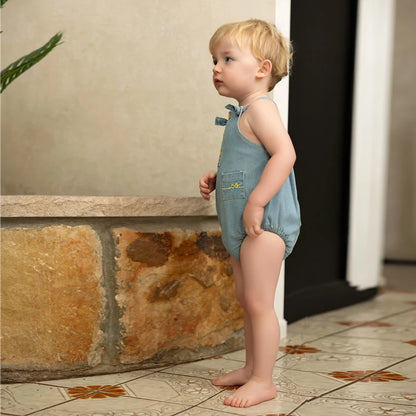 Light Blue Denim Sibling Outfits, Cotton Boys Shirts and Shorts, Girls Dresses and Skirts, Baby Rompers and Overalls for Matching Family Looks