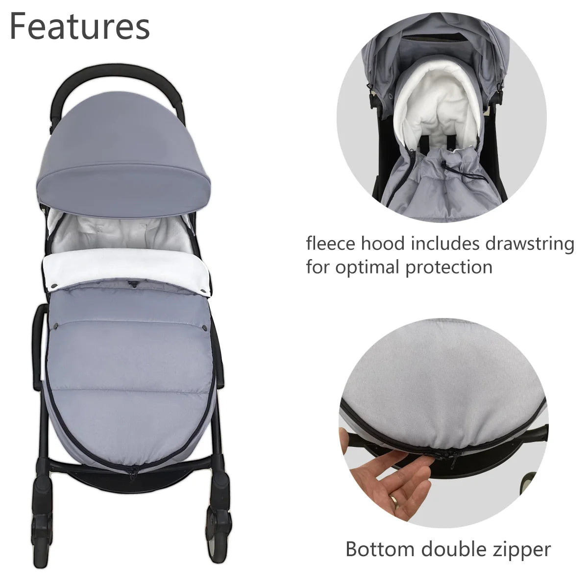 Convertible Stroller Footmuff 87 x 40 cm with Fleece Lining and Detachable Front Cover, Two-Way Zipper Pram Seat Liner in Seven Colors
