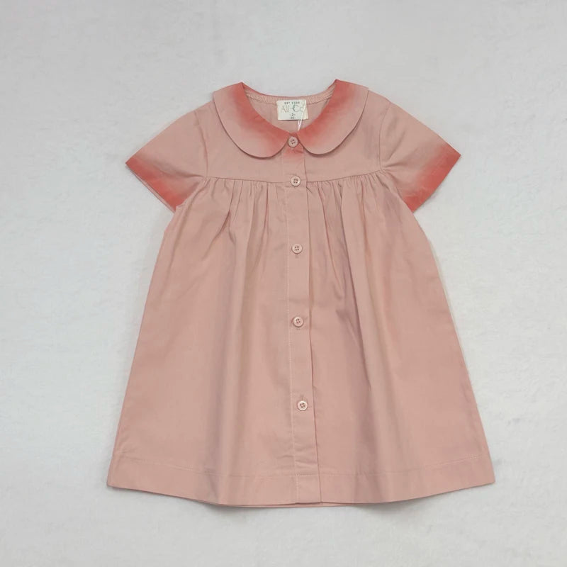Peach and Blue Sibling Matching Outfits, Cotton Girls Collared Dresses, Boys Shirts and Shorts, Baby Rompers and Toddler Two-Piece Clothing