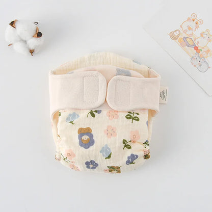 Baby Wrap Cloth Diaper with Adjustable Waist Tabs, Reusable Cotton Nappy in Animal and Rainbow Prints, Single-Piece Infant Changing Essential