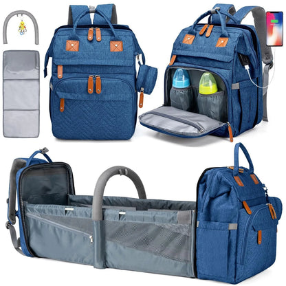 19-Pocket Diaper Backpack with Detachable Changing Station and USB Port, Baby Essentials Organizer with Pacifier Case for Moms and Dads