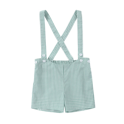 Sage Green Gingham Kids Outfits with Cotton Girls Dress and Baby Romper Options, Lyocell Knit Layers and Boys Separates for Sibling Family Photos
