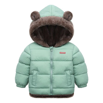 Toddler Bear Ear Hooded Jacket with Plush-Look Lining and Quilted Zip-Up Design, Kids Winter Outerwear for Boys and Girls in Sizes 24M-6T