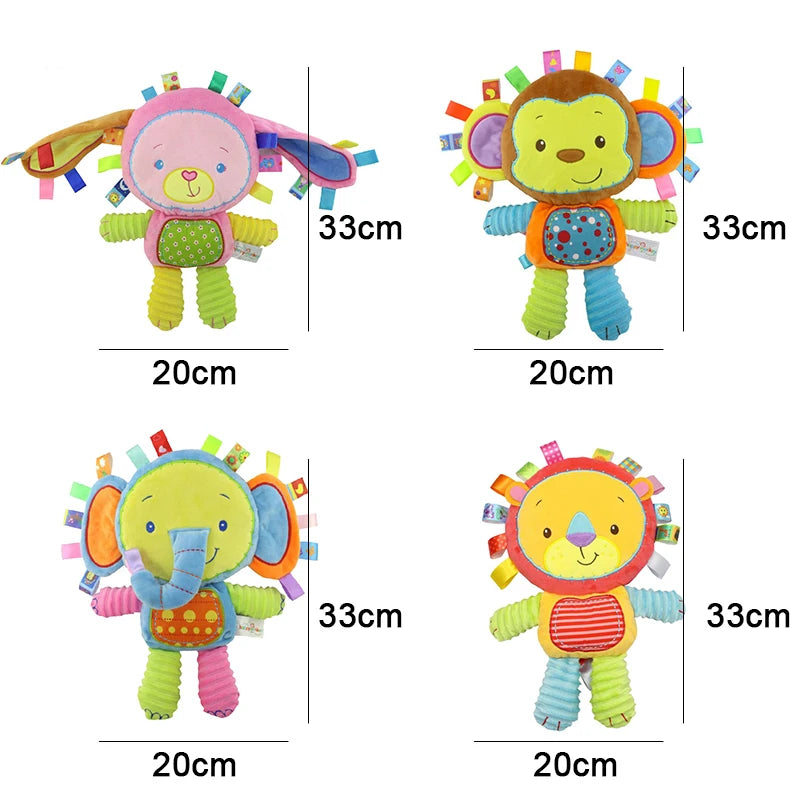 Taggy Animal Plush Rattle for Babies, Colorful Elephant, Monkey, Rabbit, Lion or Pig Soft Sensory Toy for Supervised Play and Baby Shower Gifts