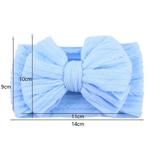 Cable Bow Baby Headbands, 20-Piece Mixed-Color Nylon Elastic Turban Headwrap Set with Textured Oversized Bows for Outfits and Supervised Photos