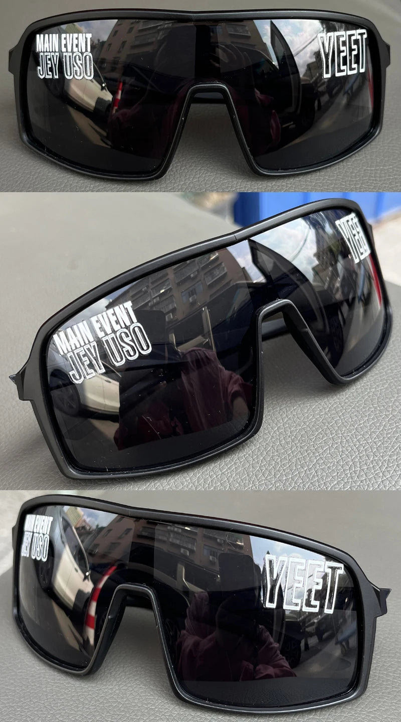 YEET Graphic Sunglasses with Jey Uso Main Event Lettering, Colorful Shield-Style Fan Shades in Children's and Adult Options for Party Outfits
