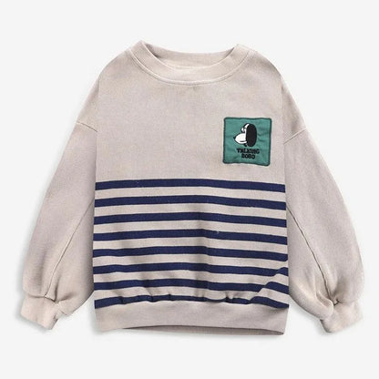 Kids Crewneck Sweatshirt with Animal, Flower and Letter Graphic Options, Long Sleeve Unisex Pullover for Boys and Girls Everyday Seasonal Layering