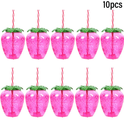 Fruit Shaped Party Cups in Pineapple, Coconut and Strawberry Designs, 6 or 10-Piece Plastic Drink Cup Sets for Luau Birthdays and Summer Celebrations