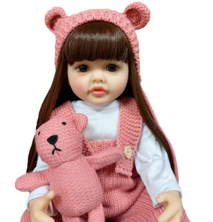Long Hair Reborn Girl Doll with Fixed Acrylic Eyes, 20 Inch Toddler-Style Doll with Movable Limbs, Clothes, Magnetic Pacifier and Bottle