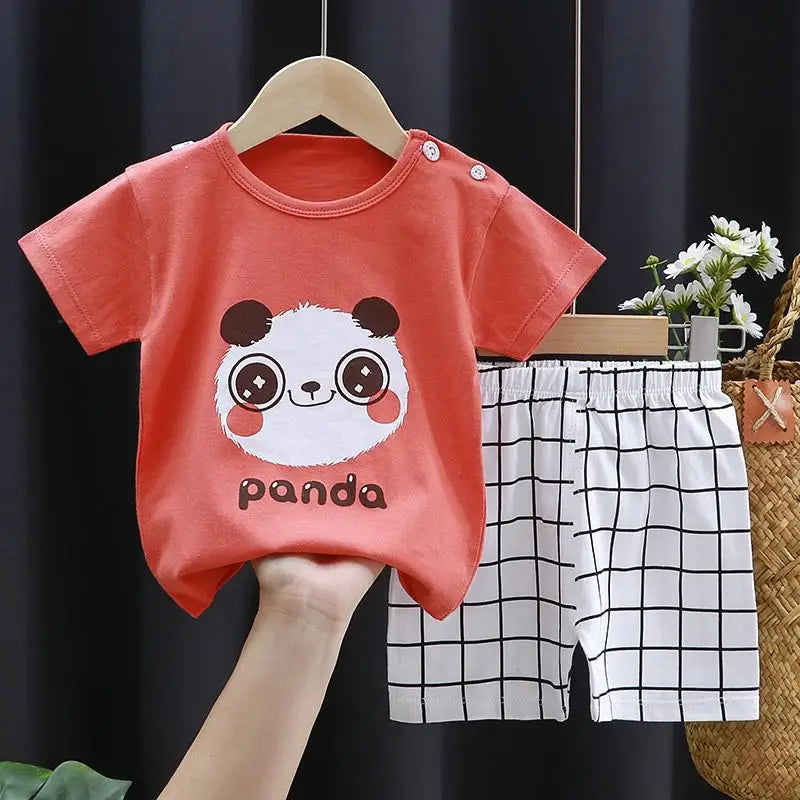 Baby Girls Animal Print Shorts Set with Short Sleeve Tee and Elastic Waist Bottoms, Giraffe, Bunnycorn or Panda Summer Outfit, 6M-4T