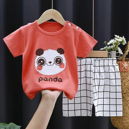 Baby Girls Animal Print Shorts Set with Short Sleeve Tee and Elastic Waist Bottoms, Giraffe, Bunnycorn or Panda Summer Outfit, 6M-4T