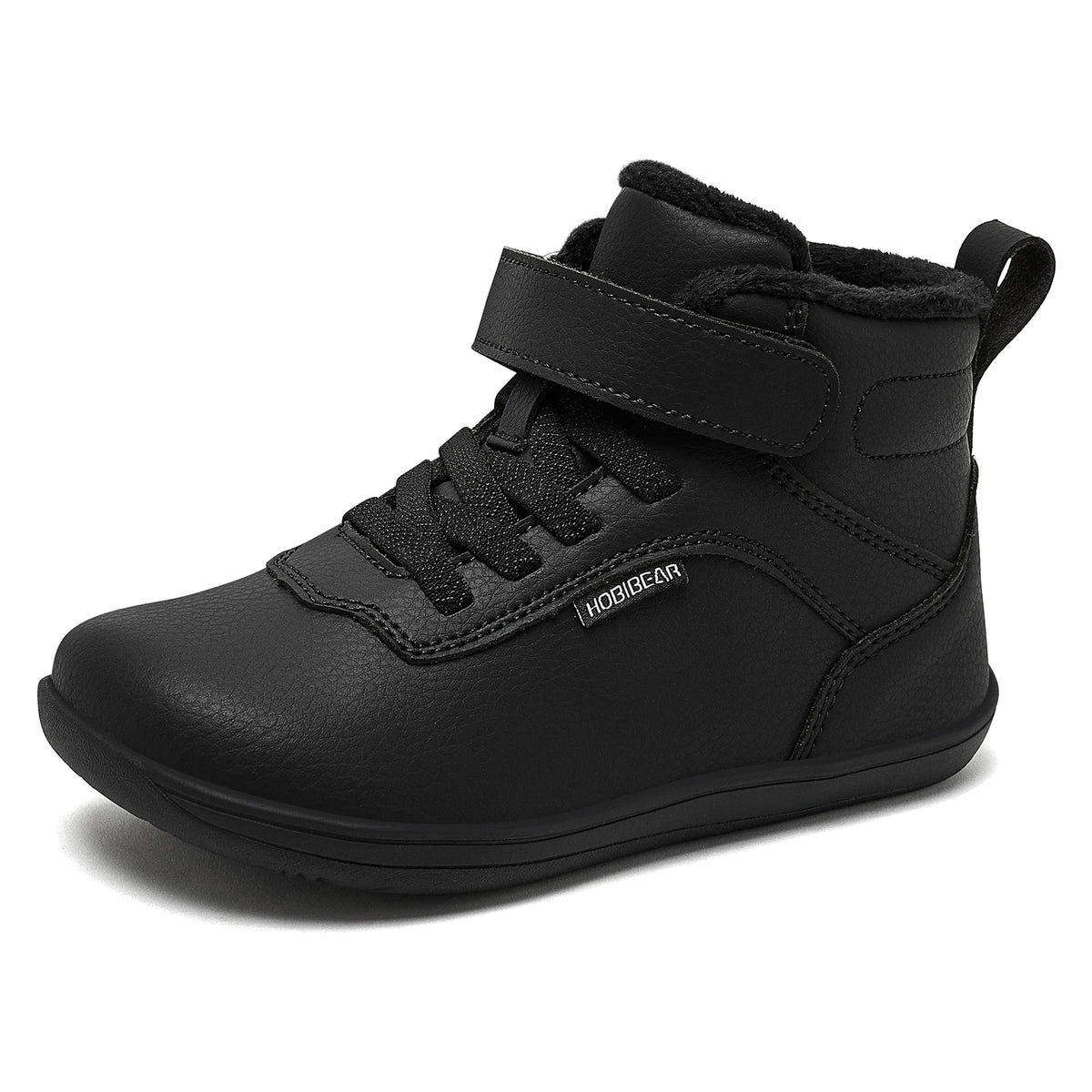 Winter Barefoot High-Top Shoes for Kids by HOBIBEAR, Wide Toe Box, Faux Fur Lining, Zero-Drop Rubber Sole and Adjustable Hook-and-Loop Strap