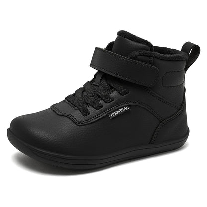 Winter Barefoot High-Top Shoes for Kids by HOBIBEAR, Wide Toe Box, Faux Fur Lining, Zero-Drop Rubber Sole and Adjustable Hook-and-Loop Strap
