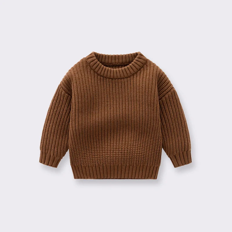 Cotton Crewneck Baby Sweater for Boys and Girls, Long Sleeve Ribbed Knit Pullover for Infants and Kids, Everyday Cool Weather Layering