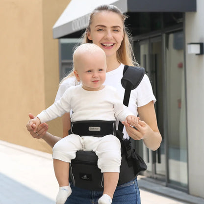 Waist-Mounted Baby Hip Seat with Padded Shoulder Strap and Zippered Storage Pockets, Gray or Black Carrying Accessory for Everyday Parent Outings