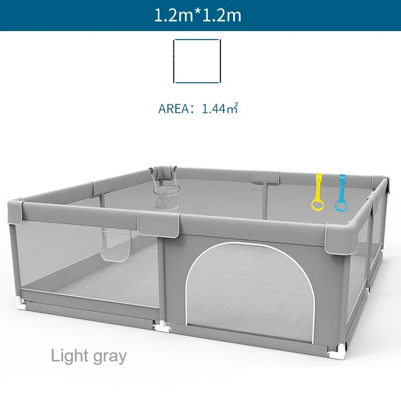 Baby Playpen with Pull Rings by IMBABY, Light Gray Mesh Activity Fence with Zippered Door and Multiple Size Options for Supervised Play