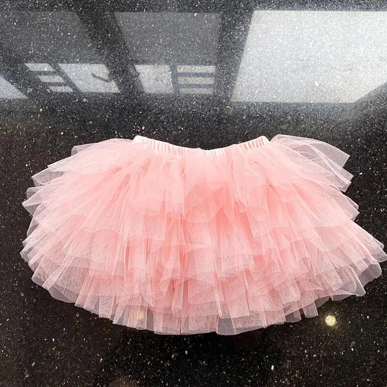Tiered Tulle Tutu Skirt for Toddler and Little Girls with Gathered Waistband, Fluffy Solid Color Pettiskirt for Birthdays, Dance and Dress-Up