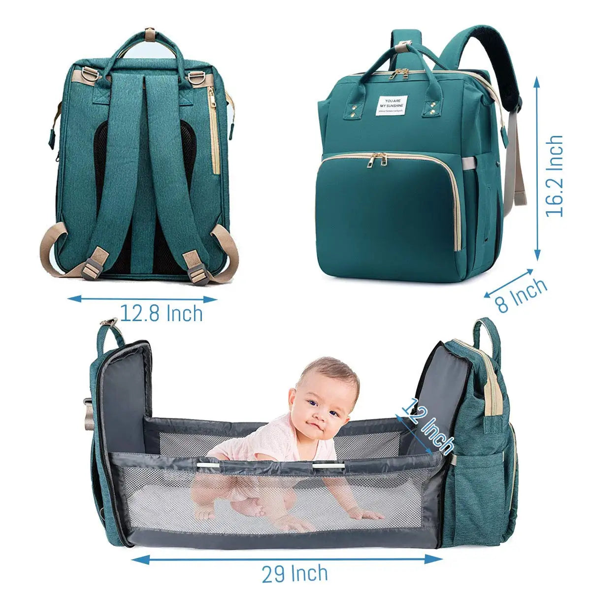 Diaper Backpack with USB Port and Fold-Out Changing Station, Type 1 and Type 3 Baby Essentials Bag with Organized Storage for Moms and Dads
