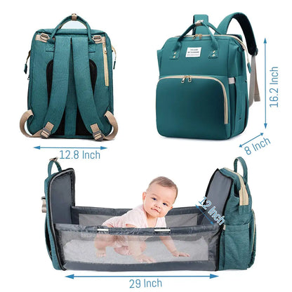 Diaper Backpack with USB Port and Fold-Out Changing Station, Type 1 and Type 3 Baby Essentials Bag with Organized Storage for Moms and Dads