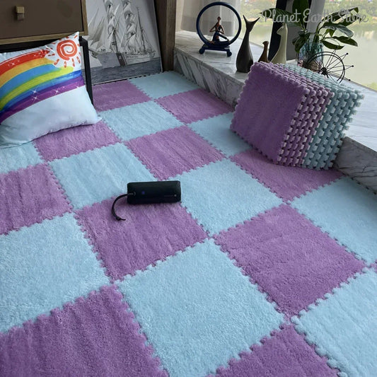Plush Interlocking Foam Floor Mat with 30 cm Velvet-Topped EVA Tiles, 10 or 20 Pieces for Kids Rooms, Nursery Corners and Indoor Play Areas