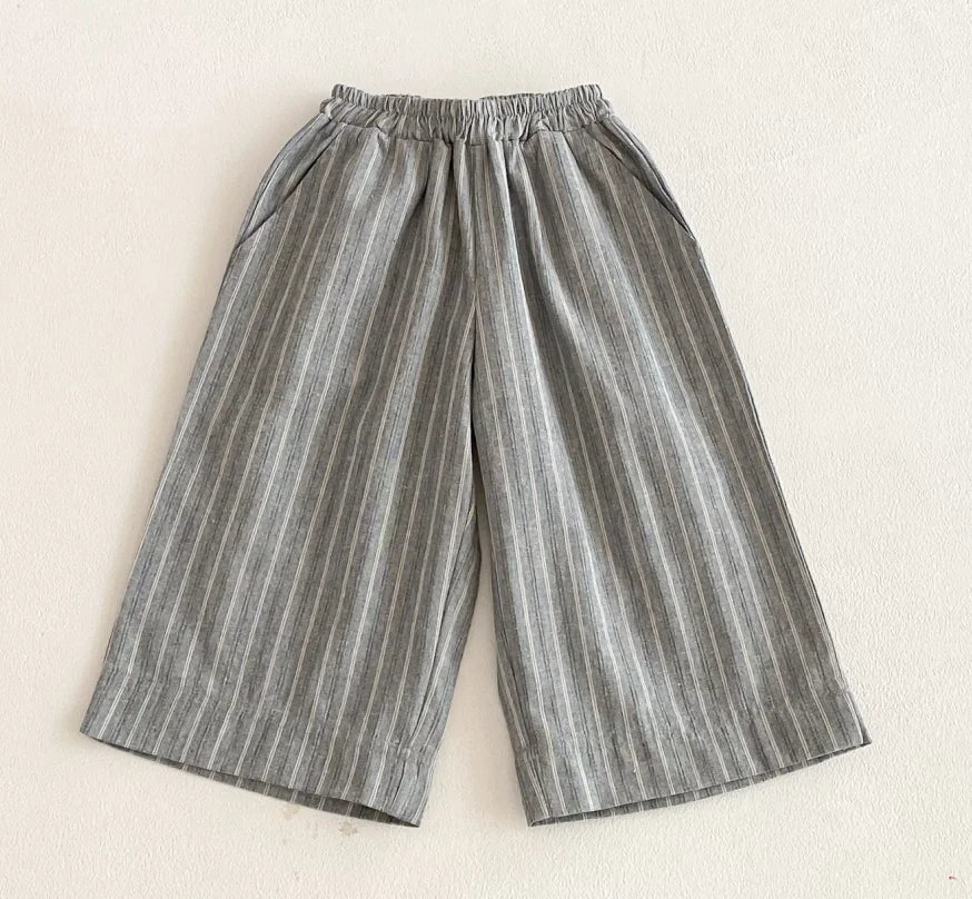Cotton Toddler Striped Pants with Pull-On Elastic Waist, Relaxed Long Trousers for Boys and Girls in Six Colors, Sizes 12-24M to 5-6Y