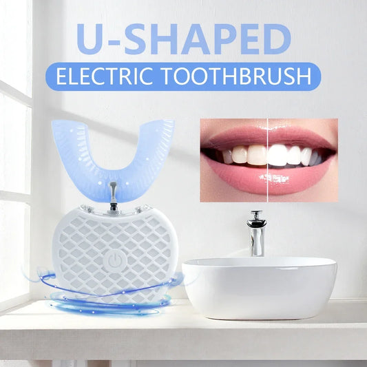 Silicone Mouthpiece Electric Toothbrush for Adults with U-Shaped Head, Three Modes, Rechargeable Handle and Charger for Everyday Oral Care