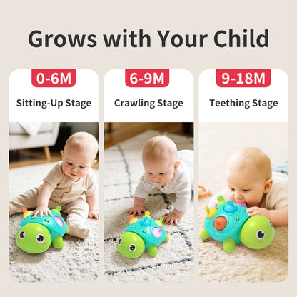Crawling Turtle Toy with Lights and Sound, Colorful Press-and-Pop Shell Activity Toy for Supervised Baby Floor Play and Gift Giving
