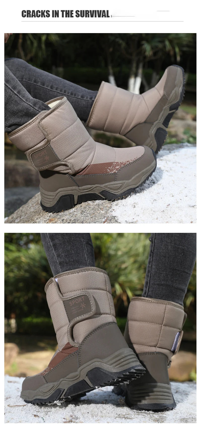 High-Top Kids Snow Boots with Hook-and-Loop Side Straps, Padded Shafts and Chunky Tread Soles for Winter Outings, Chinese Sizes 31-42