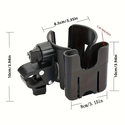 Stroller Beverage and Phone Organizer with Clamp Mount, 2-in-1 Cup and Bottle Holder in Black or Beige for Compatible Stroller and Wheelchair Frames