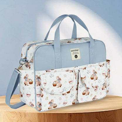 Diaper Tote Bag with Wide Opening and Printed Front Pockets, Large Capacity Baby Essentials Organizer for Moms, Travel and Everyday Outings