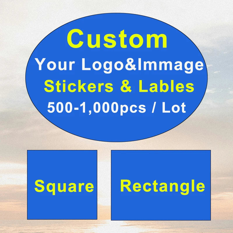 Custom Logo Packaging Stickers, 500 Personalized Labels in Round, Square, Rectangle and Oval Shapes for Wedding Favors and Business Gifts