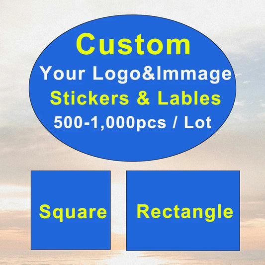 Custom Logo Packaging Stickers, 500 Personalized Labels in Round, Square, Rectangle and Oval Shapes for Wedding Favors and Business Gifts