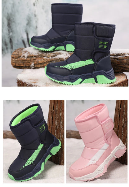 High-Top Kids Snow Boots with Hook-and-Loop Side Straps, Padded Shafts and Chunky Tread Soles for Winter Outings, Chinese Sizes 31-42