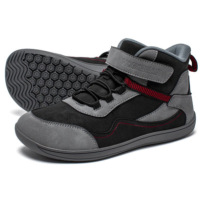 Kids Barefoot Boots with Wide Toe Box, Zero-Drop Sole and Adjustable Hook-and-Loop Strap, HOBIBEAR Artificial Leather Mid-Top Outdoor Shoes